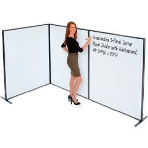 Global Equipment Interion    Freestanding 3-Panel Corner Room Divider with Whiteboard, 48-1/4"W x 60"H 695169B